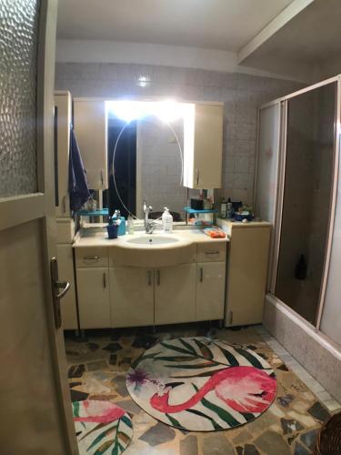 uma casa de banho com um lavatório e um espelho em Private Room in Istanbul #52 em Istambul