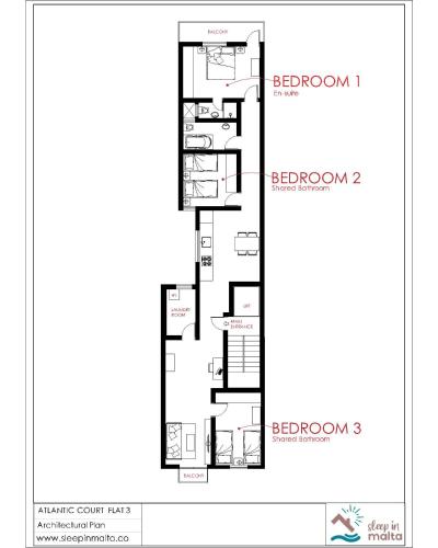 a floor plan of the second floor of a house at F3 Modern and Bright Apartment in Malta in Msida