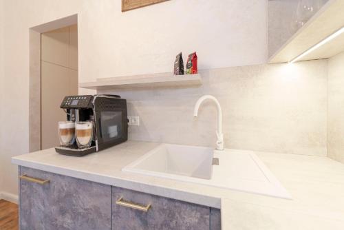 a kitchen counter with a sink and a microwave at G11 Old Riga in Rīga
