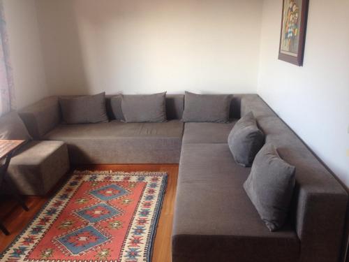 un grande divano in soggiorno con tappeto di Private Room in Istanbul #55 a Istanbul