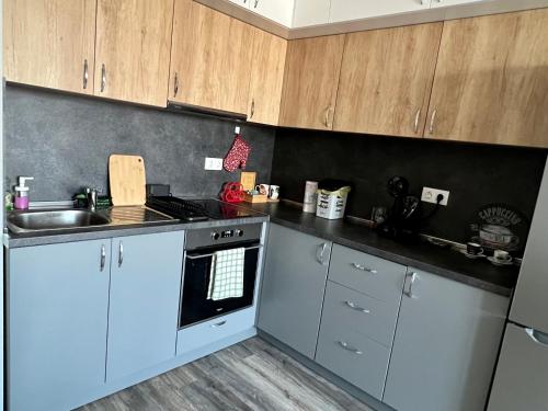 a kitchen with a sink and a stove top oven at Habitat 29 Apartment in Sofia
