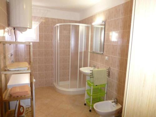 a bathroom with a shower and a sink and a toilet at Apartment Ivan in Šilo
