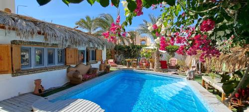 una piscina frente a una casa en Surfers-Lounge-Dahab Lagoon with Swimming-Pool - Breakfast - Garden - Beduintent - BBQ - Jacuzzi, en Dahab