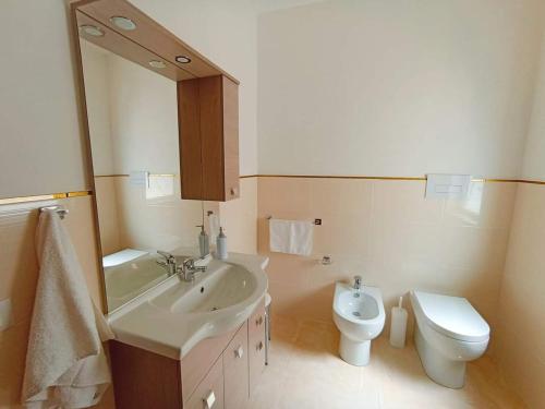 La salle de bains est pourvue d'un lavabo, de toilettes et d'un miroir. dans l'établissement Marisol Apartment, à Altavilla Milicia