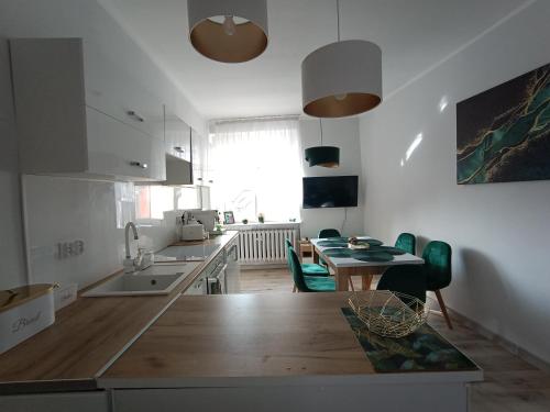 Η κουζίνα ή μικρή κουζίνα στο Szmaragdowy apartament przy ulicy Opolskiej