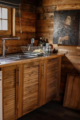 a kitchen with a sink and a counter top at Cabane de l'R-mitage in Modave