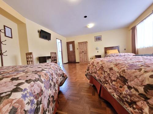 a hotel room with two beds and a television at Hotel Nuevo Sol in La Paz