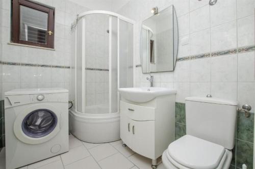 W łazience znajduje się toaleta, umywalka i pralka. w obiekcie Apartment Zvonimir w mieście Sumpetar