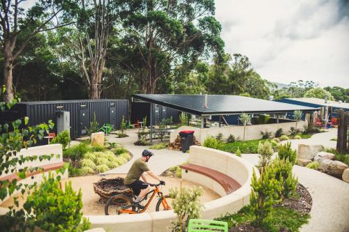 a man riding a bike in a garden at St Helens Mountain Bike Base in St Helens