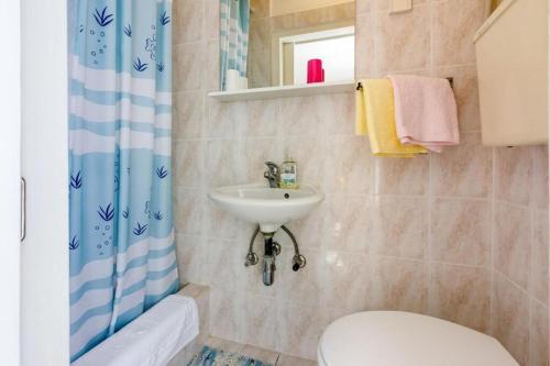 een badkamer met een wastafel en een toilet bij Apartments Danica in Dramalj