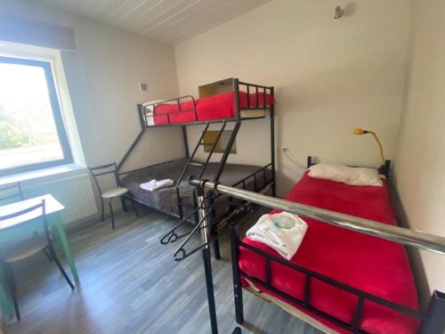 a room with two bunk beds and a desk at Apart Pasanauri - Aпартамент Пасанаури рядом с Гарден отель in Passanauri