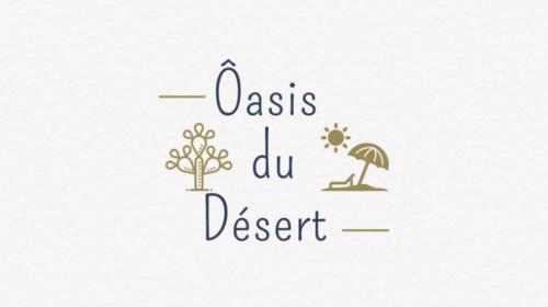 un panneau indiquant le désert oasis di dyer avec un arbre et un parapluie dans l'établissement L'Ôasis du Désert, à Ormes