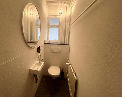 un piccolo bagno con lavandino e specchio di ZwergDackelAdlerHirsch a Beuron