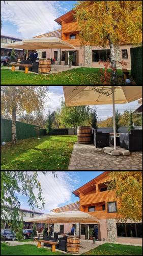 two pictures of a house with an umbrella at CASA DE VACANTA CLARA MARIA in Comarnic