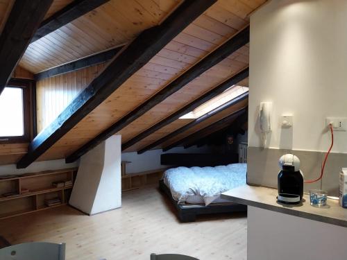 a bedroom with a bed in the attic at Mansarda Meditazione e Yoga in Ossana
