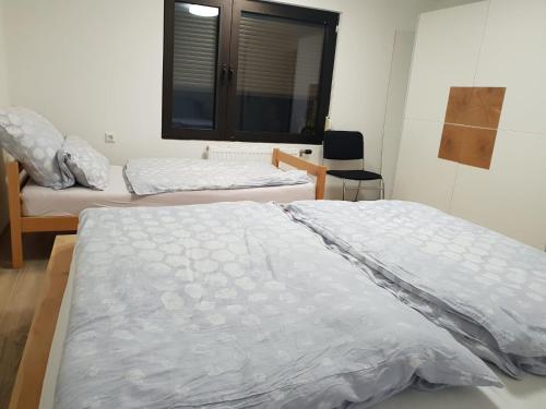 a bedroom with two twin beds and a window at Erholungsheim im Wienerwald in Irenental