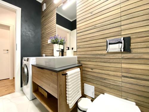 bagno con lavandino e servizi igienici di Alphaville 96 a Braşov
