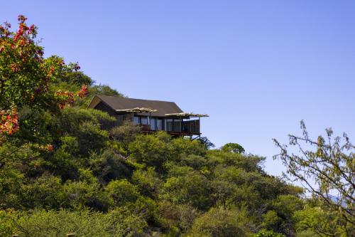 ein Haus auf einem Hügel mit Bäumen in der Unterkunft TimBila Safari Lodge in Omaruru