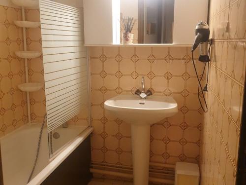 a bathroom with a sink and a shower at Studio Valloire, 1 pièce, 4 personnes - FR-1-263-18 in Valloire