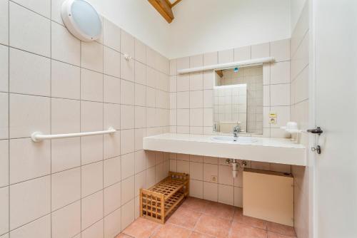 a bathroom with a sink and a mirror at Elckerlyck Inn Hotel in Rollegem