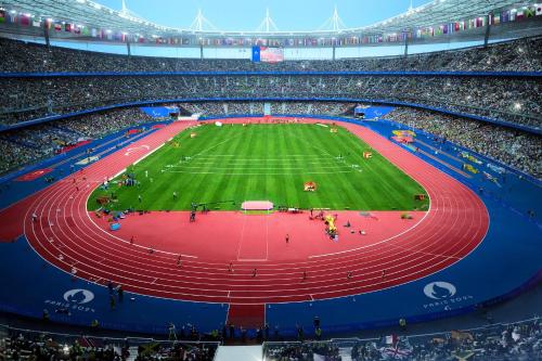 an aerial view of a stadium with a race track at La plaine paisible - 15’ Paris 10’ Stade de France in Saint-Denis