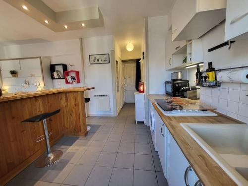 une grande cuisine avec un comptoir et un évier dans l'établissement Stop Chez M Style # Qualité # Confort # Simplicité, à Lyon