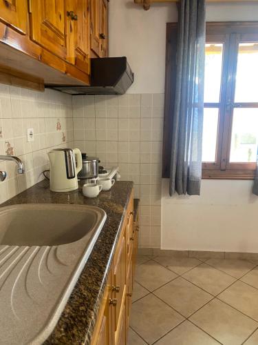 a kitchen with a sink and a counter top at Villa Maria Koukounaries in Koukounaries
