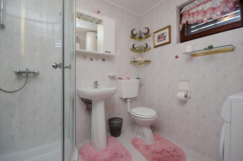 ein Bad mit einem WC, einem Waschbecken und einer Dusche in der Unterkunft House Rita in Rakalj