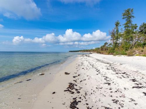 a beach with footprints in the sand and water at Holiday Home Hildegerd - 500m from the sea in Bornholm by Interhome in Vester Sømarken