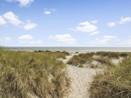 a view of a sandy beach with grass and the ocean at Holiday Home Mikkelina - 700m from the sea in Bornholm by Interhome in Vester Sømarken