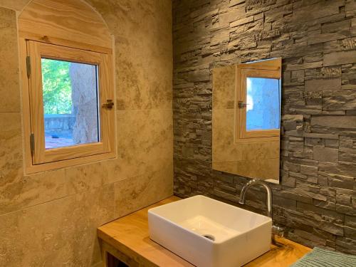Kúpeľňa v ubytovaní Grand Gîte Les Cabanes de Fallot pour 19 personnes - piscine naturelle