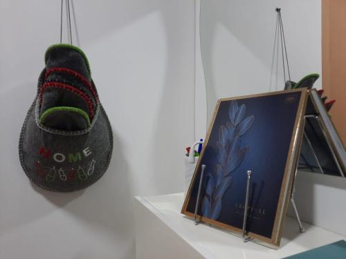 a black and green object hanging on a wall next to a picture at Grand Blue 2 Bedroom Apartment Sokobanja in Soko Banja
