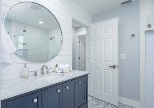 a bathroom with a sink and a mirror at Once Upon A Tide - Cape Coral in Cape Coral