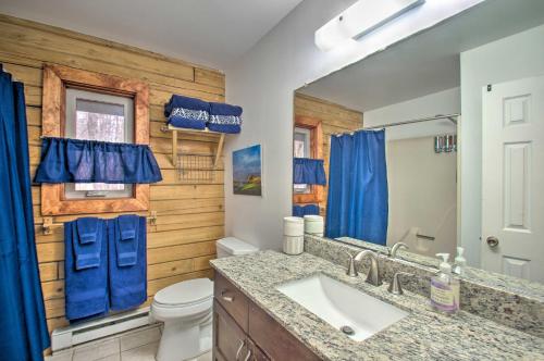 a bathroom with a sink and a toilet and a mirror at Wintergreen Home with Deck - Near Skiing and Hiking! in Wintergreen