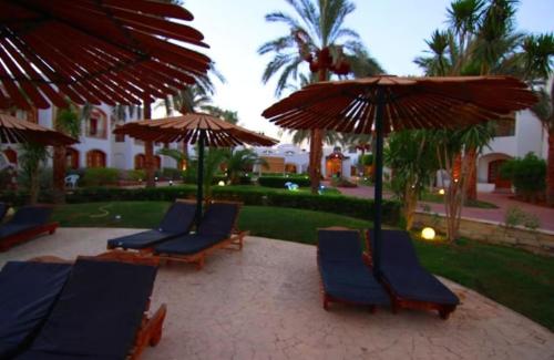 a group of chairs and umbrellas on a patio at Reale savoia in Sharm El Sheikh