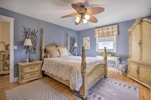 a bedroom with a bed and a ceiling fan at Jersey Shore Getaway with Grill Walk to Beach! in Belmar
