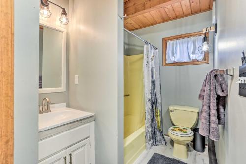 La salle de bains est pourvue d'un lavabo et de toilettes. dans l'établissement Cozy Bushkill Cabin with Deck Near Shawnee Mountain!, à Bushkill