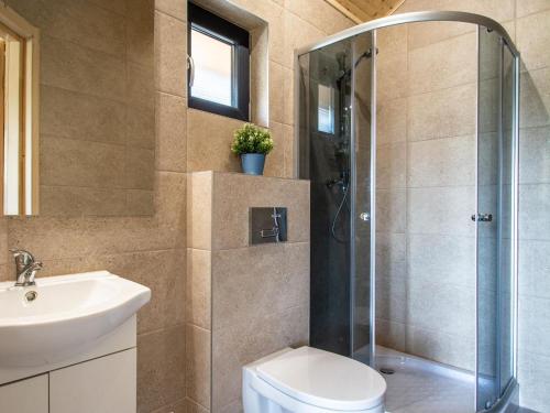 ウストカにあるHoliday Home in Ustka near Baltic Seaのシャワー、トイレ、洗面台を備えたバスルーム