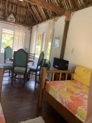 Televisyen dan/atau pusat hiburan di Cabo tortuga bungalows