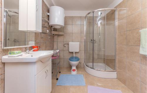 a bathroom with a toilet and a shower and a sink at Nice Home In Gornje Ceranje With 2 Bedrooms, Outdoor Swimming Pool And Wifi in Gornje Ceranje