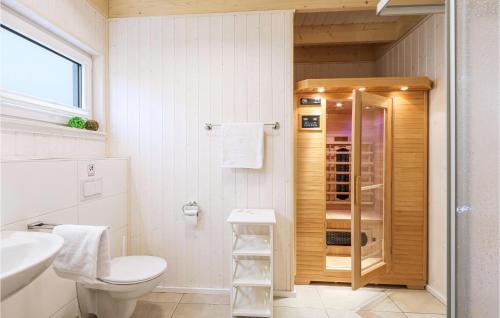 奧本尼茲的住宿－Nordstern，浴室配有卫生间、盥洗盆和淋浴。
