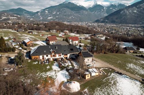 an aerial view of a house in the mountains at Le Gite de Noemie in Mercury