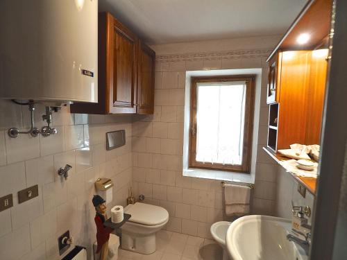 a small bathroom with a toilet and a sink at Maison al Lago in Alleghe