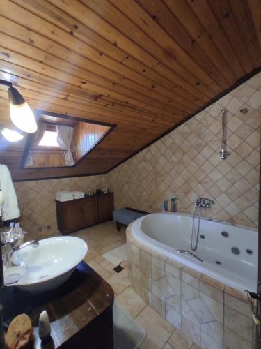 a large bathroom with a tub and a sink at Xenonas Brizi in Elati