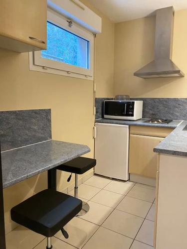 - une petite cuisine avec un comptoir et un four micro-ondes dans l'établissement Studio Thermothel, à Saint-Martin-dʼUriage