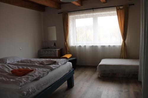 1 Schlafzimmer mit 2 Betten und einem Fenster in der Unterkunft Josefín in Němčičky
