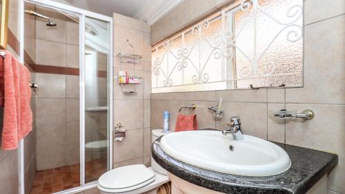 ein Bad mit einem Waschbecken, einem WC und einer Dusche in der Unterkunft BEDFORDVIEW B&B ENTIRE ONE BEDROOM CLUSTERs in Bedfordview