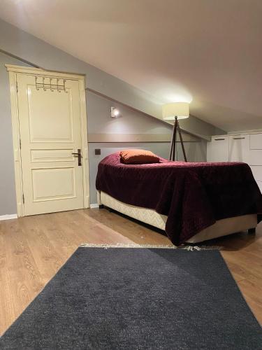 - une chambre avec un lit, une porte et un tapis dans l'établissement Private Room in Istanbul #79, à Istanbul