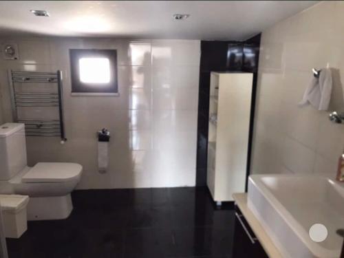 La salle de bains est pourvue de toilettes blanches et d'un lavabo. dans l'établissement Private Room in Istanbul #80, à Istanbul