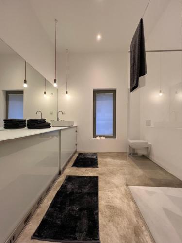 a bathroom with a sink and a toilet at Historisches Designer Loft in Essen